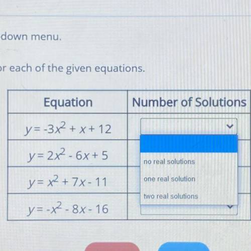 Select the correct answer from each drop-down menu.

Determine the number of real solutions for ea