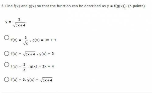 Find f(x) and g(x) so that the function can be described as y = f(g(x)). (5 points)

y = three div