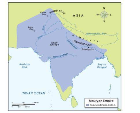 Use this map to answer the question:

A map of the territory controlled by the Mauryan Empire arou