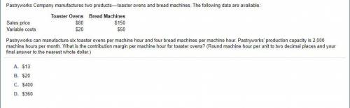 Pastryworks Company manufactures two productstoaster ovens and bread machines. The following data a