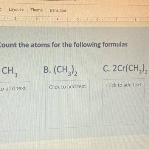 Count the atoms for the following formulas