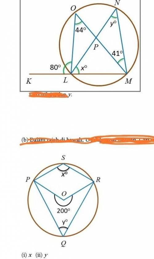 A)In the diagram KLM, LPN AND MPO are straight lines.

find x and y.b)in the diagram, O is the cen