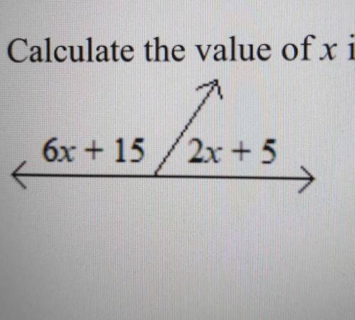 2. Calculate the value of x in the following diagram. 6x + 15 2x + 5