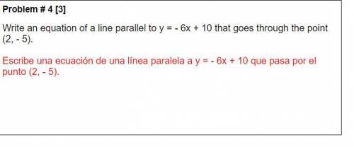 Write an equation of a line parallel to y = - 6x + 10 that goes through the point (2, - 5).