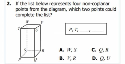 If the list below represents four non-coplanar points from the diagram, which two points could comp