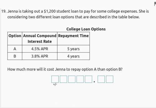 Jenna is taking out a $1,200 student loan to pay for some college expenses. She is considering two