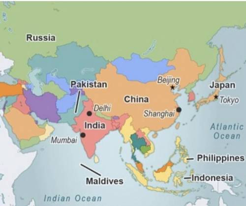 Study the map of countries and major cities in Asia.

Which statements correctly describe cities i