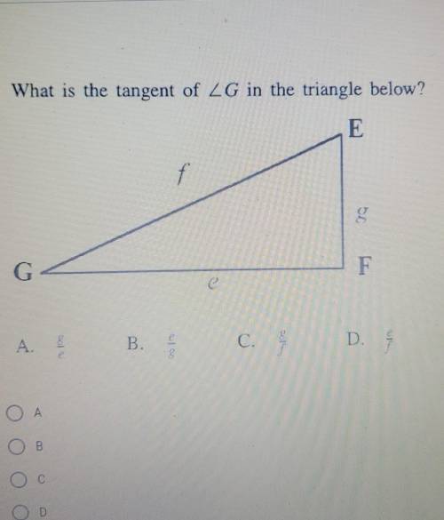 What is the tangent G in the triangle below?