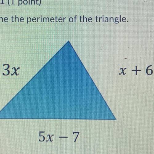 Determine the perimeter of the triangle.
3x
x + 6
5x – 7