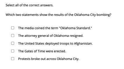 Which two statements show the results of the Oklahoma City bombing