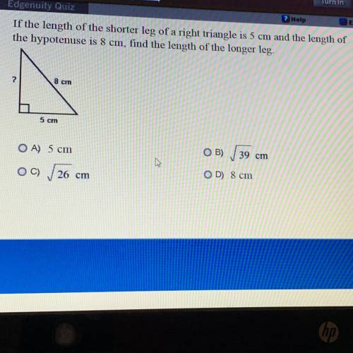 Please help! If the length of the shorter leg of a right triangle is 5 cm and the length of

the h