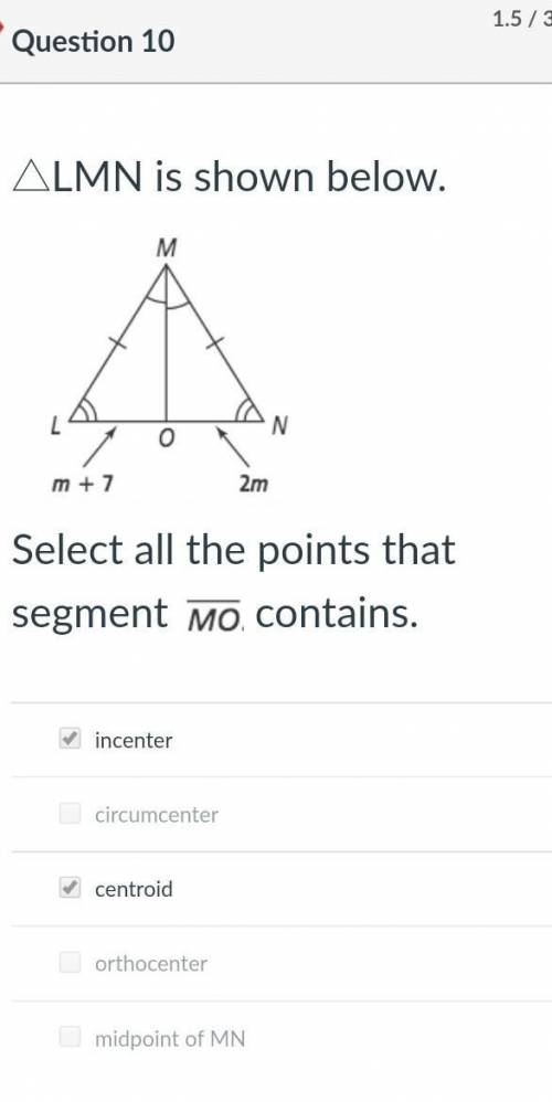 △LMN is shown below. ￼ Select all the points that segment ￼ contains.