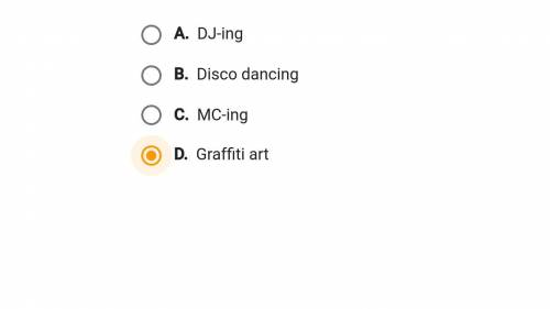 Which of the following is not one of the following elements of hip-hop culture