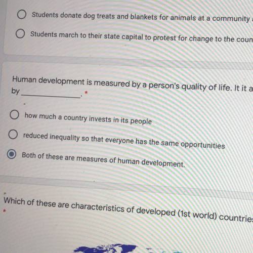 Human development is measured by persons quality of life. It is also measured by ______.

Answers