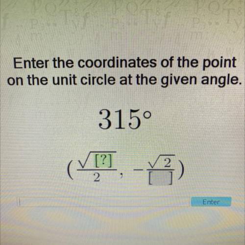Enter the coordinates of the point on the unit circle at the given angle.