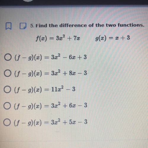 Find the difference of the two functions