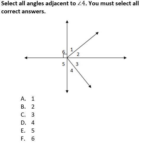 Select all angles adjacent to <4