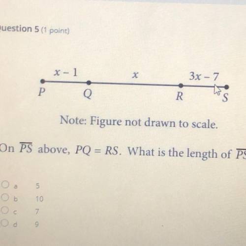 On PS above, PQ = RS. What is the length of PS ?