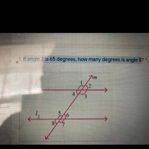 1. If angle 2 is 65 degrees, how many degrees is angle 8? *