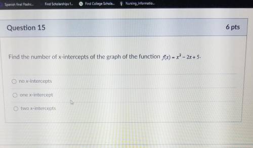 Please help!! Find the number if intercepts of the graph of the function f(x)=x^2-2x+5