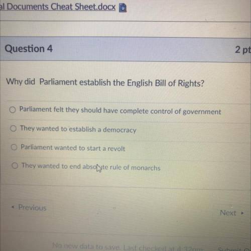 Why did Parliament establish the English Bill of Rights?