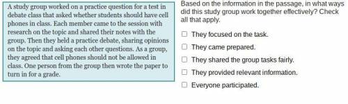 A study group worked on a practice question for a test in debate class that asked whether students