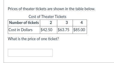 Prices of theater tickets are shown in the table below. 
What is the price of one ticket?