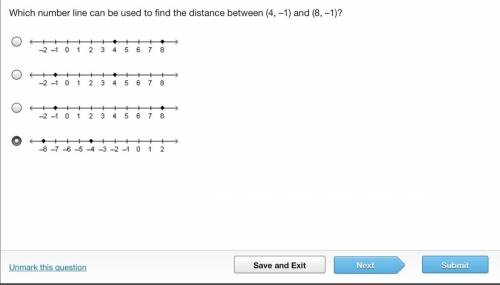 What number line can be used to find the distance between (4, -1) and (8, -1)