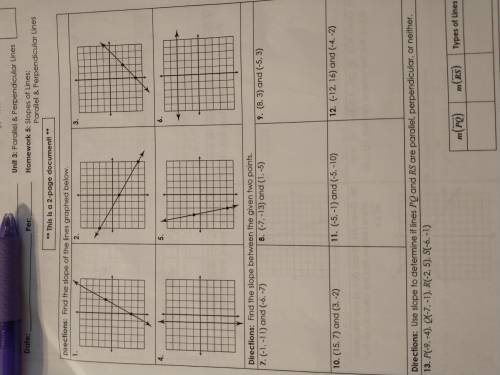 Unit 3 homework 5 slopes of lines parallel and perpendicular lines