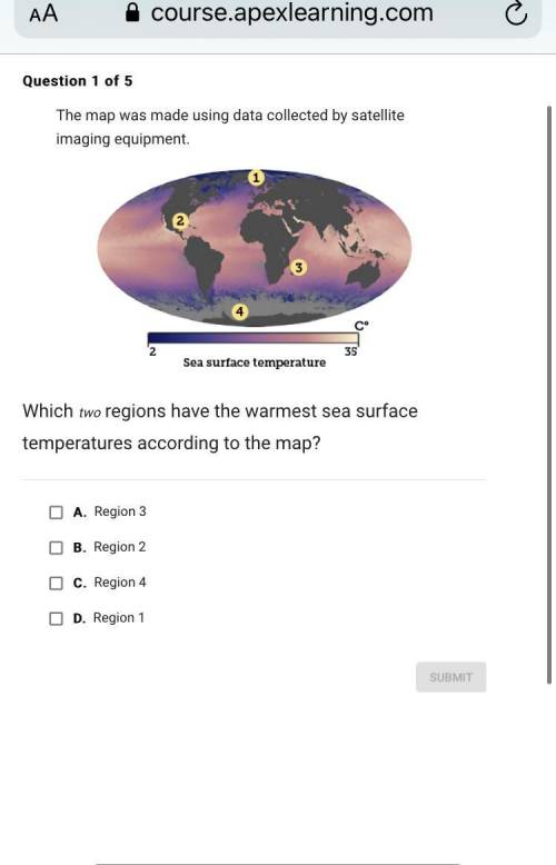 Which two regions have the warmest sea surface temperatures according to the map?
