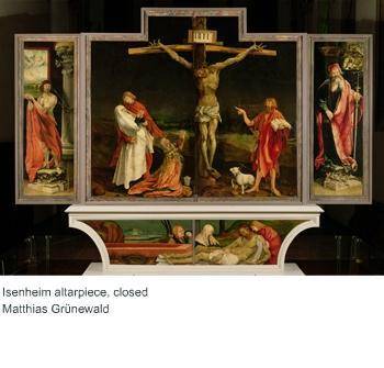 Which sentence describes a characteristic of the Isenheim altarpiece by Matthias Grünewald?

It in