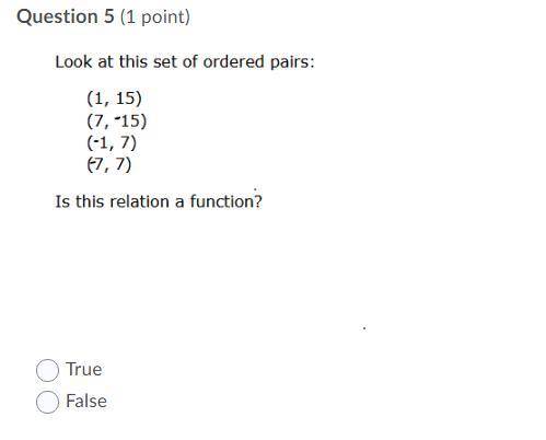 Is this relation a function?
True
or
False