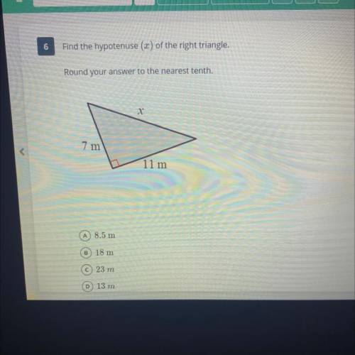 Find the hypotenuse (x) of the right triangle.