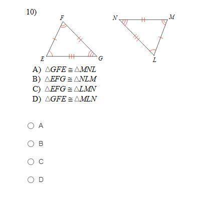 Select the statement that indicates that the triangles in each pair are congruent. 50 points