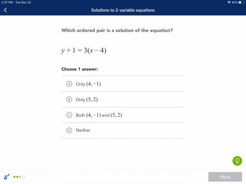 Which ordered pair is a solution of the equation y+1=3(x-4)