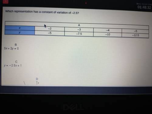 Which representation has a constant of variation of -2.5? 
-A
-B
-C
-D