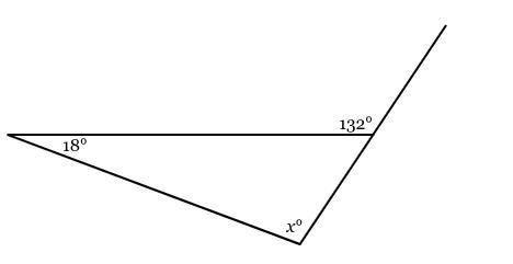 A side of the triangle below has been extended to form an exterior angle of 132°. Find the value of