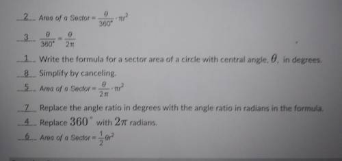 put the steps, for changing the formula for sector area of a circle in degrees to the formula for t