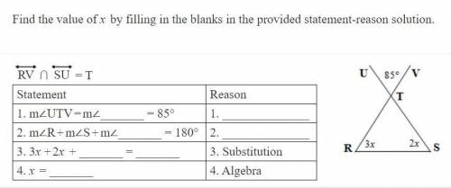 PLZ HELP! WILL GIVE BRAINLIEST

Find the value of x by filling in the blanks i