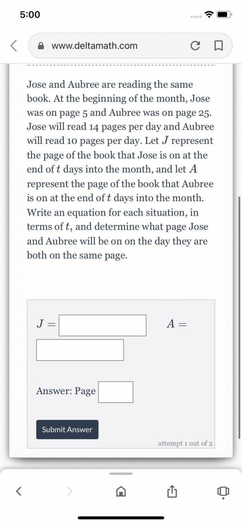 Jose and Aubree are reading the same book. At the beginning of the month, Jose was on page 5 and Au
