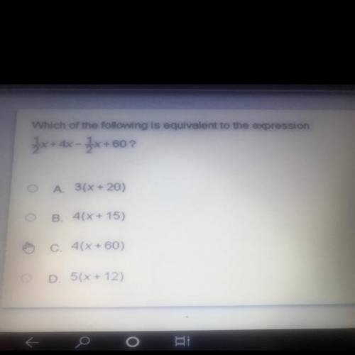 Which of the following is equivalent to the expression 1/2x+4x-1/2x+60?