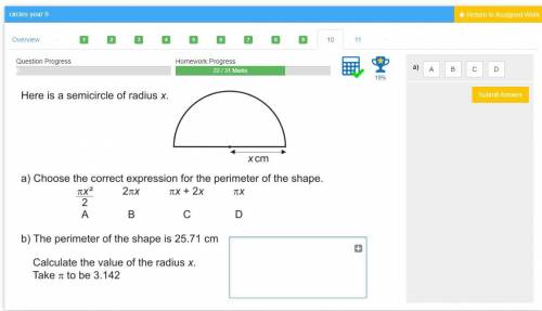 Here is a semicircle of radius x.