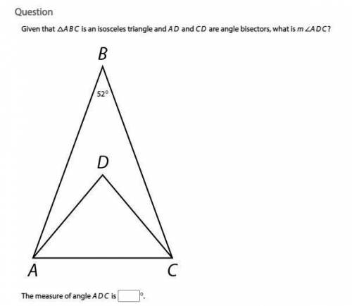 Given that abc is an isosceles triangle and ad and cd are angle bisectors what is m