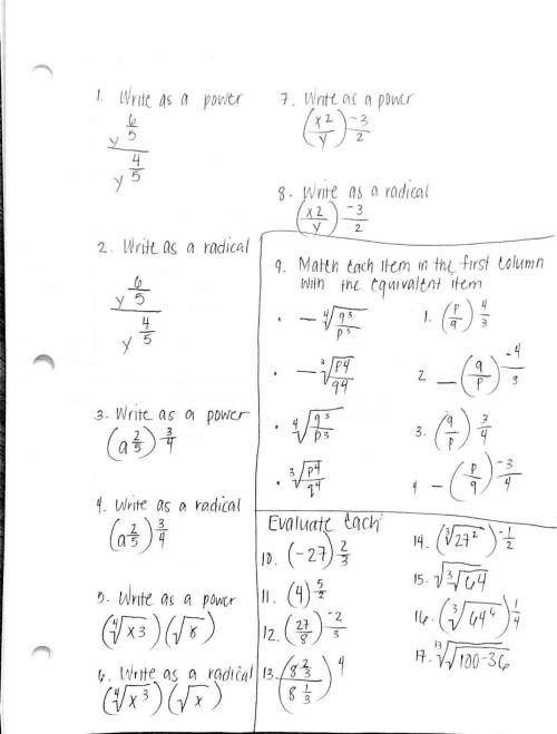 Rational Exponents (See attachments)