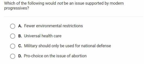 Which which was the following would not be an issue supported by modern progressives?