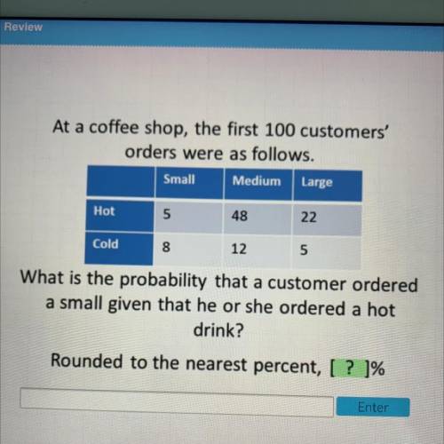 At a coffee shop, the first 100 customers'

orders were as follows.
What is the probability that a