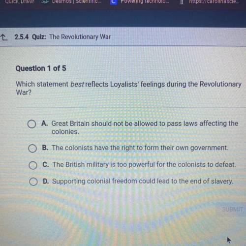 Which statement best reflects Loyalists' feelings during the Revolutionary
War?