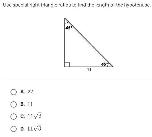 Use special right triangle ratios to find the length of the hypotenuse. Right Triangle Trig.