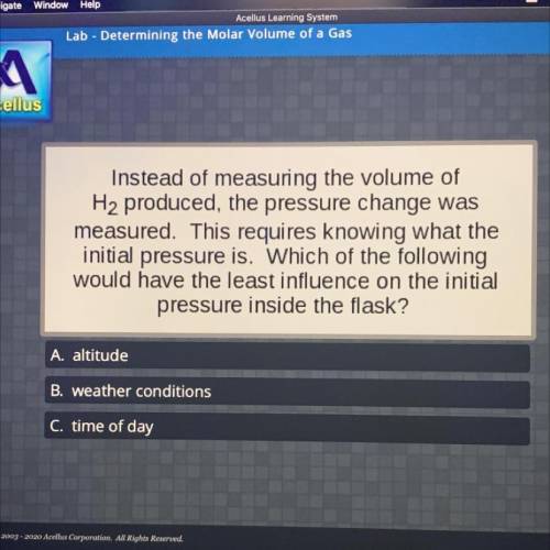 Instead of measuring the volume of

H2 produced, the pressure change was
measured. This requires k