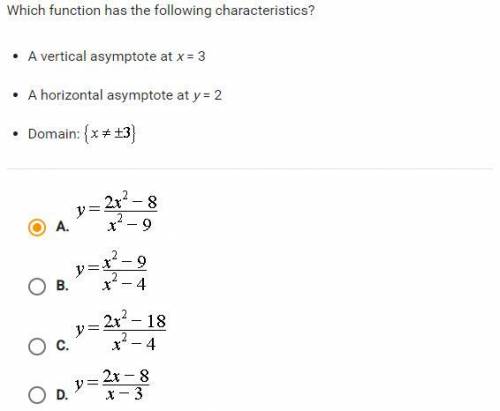 Write a function with the following characteristics?

- A vertical asymptote at x = 3 
- A horizon